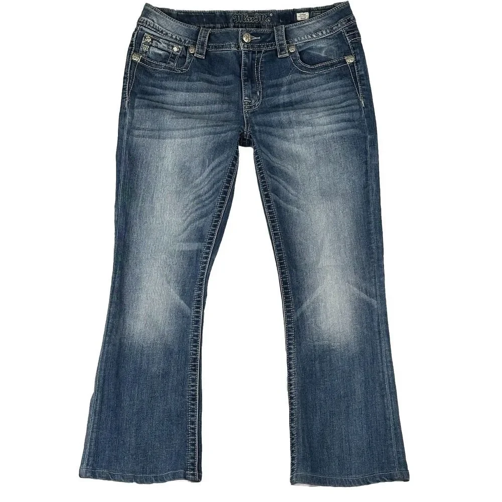 Miss Me Jeans Women's Size 31 Chloe Bootcut Blue Mid Rise Jeans (Hemmed)
